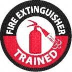 NMC - Fire Extinguisher Trained, Hard Hat Label - Diamond, Black & Red on White, 0.004" Thick, Indoor or Outdoor, Adhesive Backed, For Accident Prevention - Apex Tool & Supply