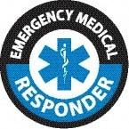 NMC - Emergency Medical Responder, Hard Hat Label - Round, Black & Blue on White, 0.004" Thick, Indoor or Outdoor, Adhesive Backed, For Accident Prevention - Apex Tool & Supply
