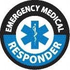 NMC - Emergency Medical Responder, Hard Hat Label - Round, Black & Blue on White, 0.004" Thick, Indoor or Outdoor, Adhesive Backed, For Accident Prevention - Apex Tool & Supply
