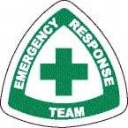 NMC - Emergency Response Team, Hard Hat Label - Round, Green on White, 0.004" Thick, Indoor or Outdoor, Adhesive Backed, For Accident Prevention - Apex Tool & Supply