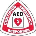 NMC - Certified Emergency Responder, Hard Hat Label - Round, Black & Red on White, 0.004" Thick, Indoor or Outdoor, Adhesive Backed, For Accident Prevention - Apex Tool & Supply