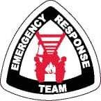 NMC - Emergency Response Team, Hard Hat Label - Diamond, Black & Red on White, 0.004" Thick, Indoor or Outdoor, Adhesive Backed, For Accident Prevention - Apex Tool & Supply