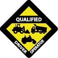 NMC - Qualified Driver Operator, Hard Hat Label - Diamond, Black & White on Yellow, 0.004" Thick, Indoor or Outdoor, Adhesive Backed, For Accident Prevention - Apex Tool & Supply