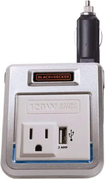 DeWALT - 12 VDC Input, 120 VAC Output, 120 Peak Wattage, Power Inverter - 120 Watt Continuous Output Power - Apex Tool & Supply