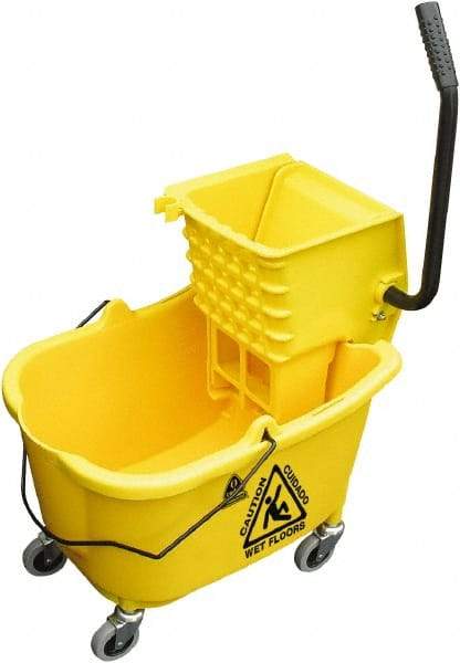 O-Cedar - 33 Qt Plastic Bucket & Wringer - 34" Long x 22" High x 15" Wide, Yellow - Apex Tool & Supply