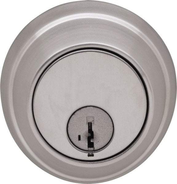 Stanley - 1-3/8 to 2" Door Thickness, Satin Chrome Finish, Single Cylinder Deadbolt - Nonhanded Handling, Key Override, Single Cylinder - Apex Tool & Supply