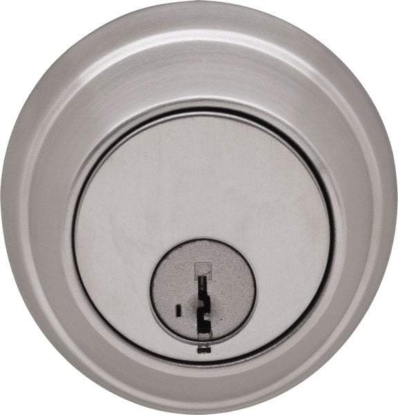 Stanley - 1-3/8 to 2" Door Thickness, Satin Chrome Finish, Single Cylinder Deadbolt - Nonhanded Handling, Key Override, Single Cylinder - Apex Tool & Supply