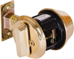 Stanley - 1-3/8 to 2" Door Thickness, Bright Brass Finish, Single Cylinder Deadbolt - Nonhanded Handling, Key Override, Single Cylinder - Apex Tool & Supply
