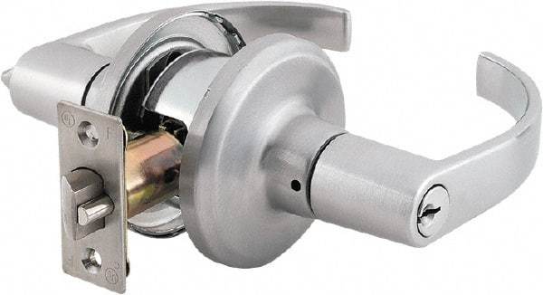 Stanley - Grade 2 Storeroom Lever Lockset - 2-3/8 & 2-3/4" Back Set, Brass Alloy, Satin Chrome Finish - Apex Tool & Supply