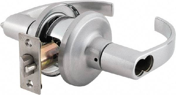 Stanley - Grade 2 Storeroom Lever Lockset - 2-3/8 & 2-3/4" Back Set, Brass Alloy, Satin Chrome Finish - Apex Tool & Supply