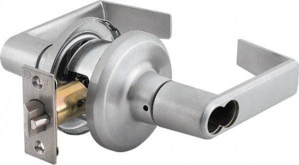 Stanley - Grade 2 Classroom Lever Lockset - 2-3/8 & 2-3/4" Back Set, Brass Alloy, Satin Chrome Finish - Apex Tool & Supply
