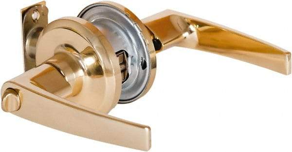 Stanley - Grade 2 Office Lever Lockset - 2-3/8 & 2-3/4" Back Set, Brass Alloy, Bright Brass Finish - Apex Tool & Supply