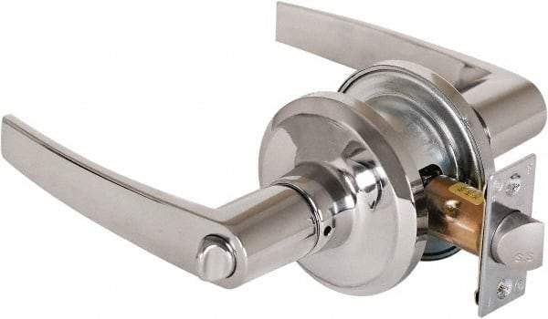 Stanley - Grade 2 Privacy Lever Lockset - 2-3/8 & 2-3/4" Back Set, Keyless Cylinder, Brass Alloy, Bright Chrome Finish - Apex Tool & Supply