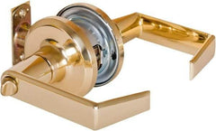 Stanley - Grade 2 Privacy Lever Lockset - 2-3/8 & 2-3/4" Back Set, Keyless Cylinder, Brass Alloy, Bright Brass Finish - Apex Tool & Supply