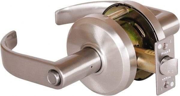 Stanley - Grade 2 Privacy Lever Lockset - 2-3/4" Back Set, Keyless Cylinder, Brass Alloy, Nickel Finish - Apex Tool & Supply