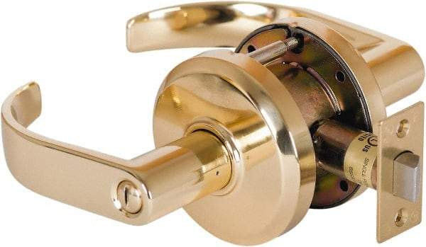 Stanley - Grade 2 Privacy Lever Lockset - 2-3/4" Back Set, Keyless Cylinder, Brass Alloy, Bright Brass Finish - Apex Tool & Supply