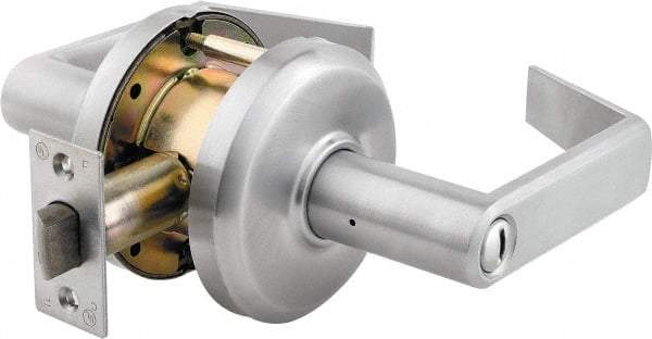 Stanley - Grade 2 Privacy Lever Lockset - 2-3/4" Back Set, Keyless Cylinder, Brass Alloy, Satin Chrome Finish - Apex Tool & Supply