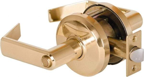 Stanley - Grade 2 Privacy Lever Lockset - 2-3/4" Back Set, Keyless Cylinder, Brass Alloy, Bright Brass Finish - Apex Tool & Supply