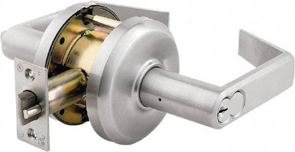 Stanley - Grade 2 Storeroom Lever Lockset - 2-3/4" Back Set, Key In Lever Cylinder, Brass Alloy, Satin Chrome Finish - Apex Tool & Supply