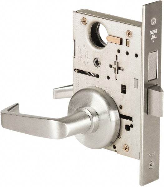 Best - Grade 1 Privacy Lever Lockset - 2-3/4" Back Set, Keyless Cylinder, Brass Alloy, Satin Chrome Finish - Apex Tool & Supply