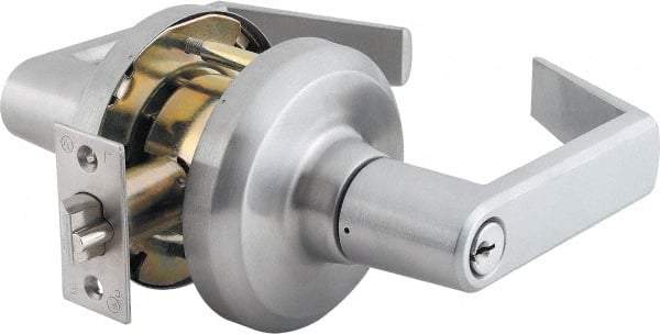 Stanley - Grade 1 Storeroom Lever Lockset - 2-3/4" Back Set, Key In Lever Cylinder, Brass Alloy, Satin Chrome Finish - Apex Tool & Supply