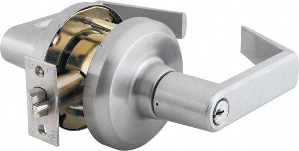 Stanley - Grade 1 Classroom Lever Lockset - 2-3/4" Back Set, Key In Lever Cylinder, Brass Alloy, Satin Chrome Finish - Apex Tool & Supply
