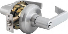 Stanley - Grade 1 Classroom Lever Lockset - 2-3/4" Back Set, Key In Lever Cylinder, Brass Alloy, Satin Chrome Finish - Apex Tool & Supply