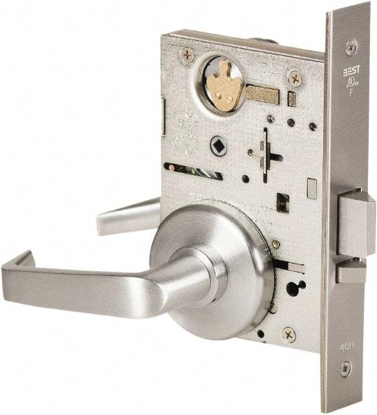 Best - Grade 1 Storeroom Lever Lockset - 2-3/4" Back Set, Keyless Cylinder, Brass Alloy, Satin Chrome Finish - Apex Tool & Supply