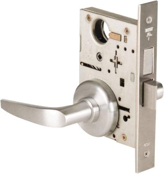 Best - Grade 1 Privacy Lever Lockset - 2-3/4" Back Set, Keyless Cylinder, Brass Alloy, Satin Chrome Finish - Apex Tool & Supply