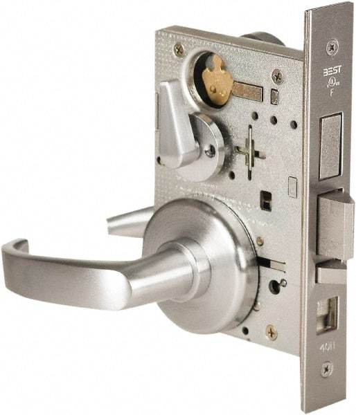 Stanley - Grade 1 Dormitory Lever Lockset - 2-3/4" Back Set, Best SFIC Cylinder, Brass Alloy, Satin Chrome Finish - Apex Tool & Supply