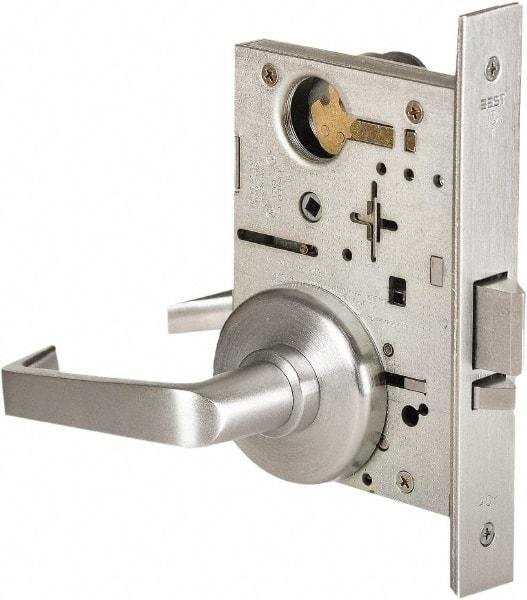 Stanley - Grade 1 Storeroom Lever Lockset - 2-3/4" Back Set, Best SFIC Cylinder, Brass Alloy, Satin Chrome Finish - Apex Tool & Supply