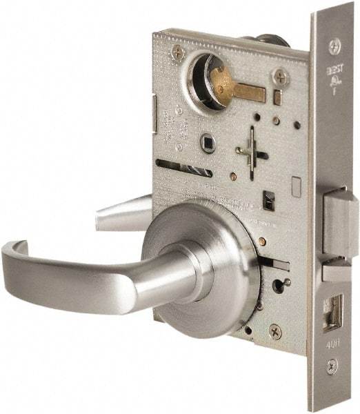 Stanley - Grade 1 Storeroom Lever Lockset - 2-3/4" Back Set, Best SFIC Cylinder, Brass Alloy, Satin Chrome Finish - Apex Tool & Supply