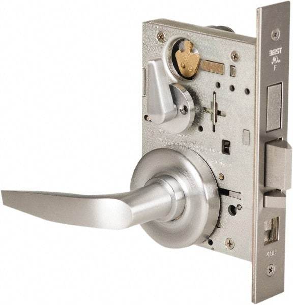Stanley - Grade 1 Office Lever Lockset - 2-3/4" Back Set, Best SFIC Cylinder, Brass Alloy, Satin Chrome Finish - Apex Tool & Supply