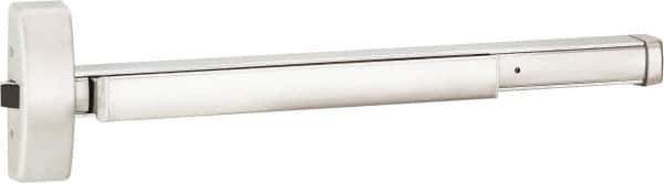 Precision - 48" OAL Right Hand Reverse Unrated Flatbar - 32 to 48" Door Width, Satin Stainless Steel Finish, Grade 1, 2100 Series - Apex Tool & Supply