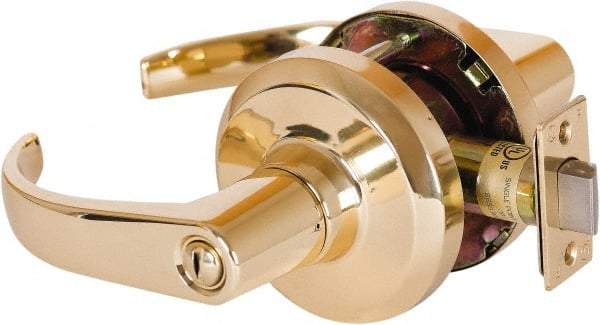 Stanley - Grade 1 Privacy Lever Lockset - 2-3/4" Back Set, Keyless Cylinder, Brass Alloy, Bright Brass Finish - Apex Tool & Supply