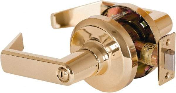 Stanley - Grade 1 Privacy Lever Lockset - 2-3/4" Back Set, Keyless Cylinder, Brass Alloy, Bright Brass Finish - Apex Tool & Supply