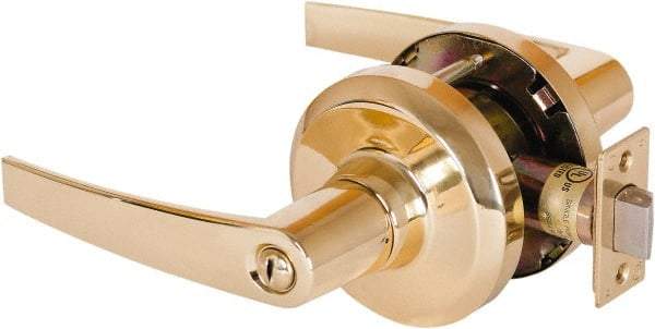 Stanley - Grade 1 Privacy Lever Lockset - 2-3/4" Back Set, Keyless Cylinder, Brass Alloy, Bright Brass Finish - Apex Tool & Supply