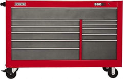 Proto - 35,917 Lb Capacity, 11 Drawer Mobile Workstation - 66" Wide x 27" Deep x 46" High, Steel, Safety Red & Gray - Apex Tool & Supply