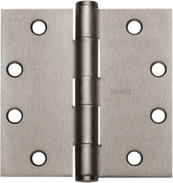 Stanley - 4-1/2" Long x 4-1/2" Wide Carbon Alloy Steel Full Mortise Hinge - Prime Coat Gray Finish, 5 Knuckles, 8 Holes - Apex Tool & Supply