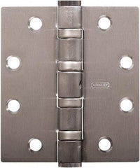 Stanley - 5" Long x 4-1/2" Wide Carbon Alloy Steel Full Mortise Hinge - Satin Chrome Plated Finish, 5 Knuckles, 8 Holes - Apex Tool & Supply