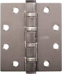 Stanley - 4-1/2" Long x 4" Wide Carbon Alloy Steel Full Mortise Hinge - Satin Chrome Plated Finish, 5 Knuckles, 8 Holes - Apex Tool & Supply