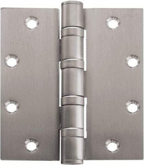 Stanley - 5" Long x 5" Wide Carbon Alloy Steel Full Mortise Hinge - Satin Chrome Plated Finish, 5 Knuckles, 8 Holes - Apex Tool & Supply