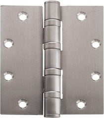 Stanley - 5" Long x 5" Wide Carbon Alloy Steel Full Mortise Hinge - Bright Brass Plated Finish, 5 Knuckles, 8 Holes - Apex Tool & Supply