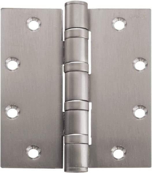 Stanley - 5" Long x 4-1/2" Wide Carbon Alloy Steel Full Mortise Hinge - Satin Chrome Plated Finish, 5 Knuckles, 8 Holes - Apex Tool & Supply
