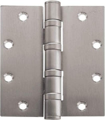 Stanley - 5" Long x 4-1/2" Wide Carbon Alloy Steel Full Mortise Hinge - Satin Chrome Plated Finish, 5 Knuckles, 8 Holes - Apex Tool & Supply