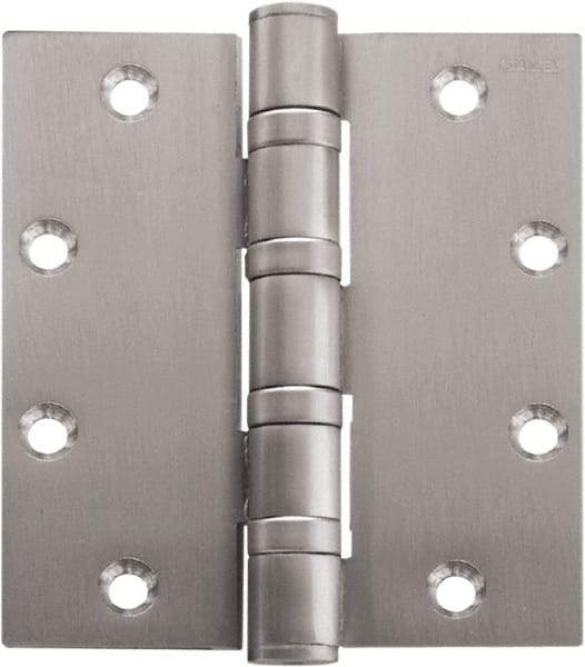 Stanley - 4-1/2" Long x 4" Wide Carbon Alloy Steel Full Mortise Hinge - Satin Chrome Plated Finish, 5 Knuckles, 8 Holes - Apex Tool & Supply
