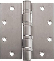 Stanley - 4-1/2" Long x 4" Wide Carbon Alloy Steel Full Mortise Hinge - Satin Chrome Plated Finish, 5 Knuckles, 8 Holes - Apex Tool & Supply