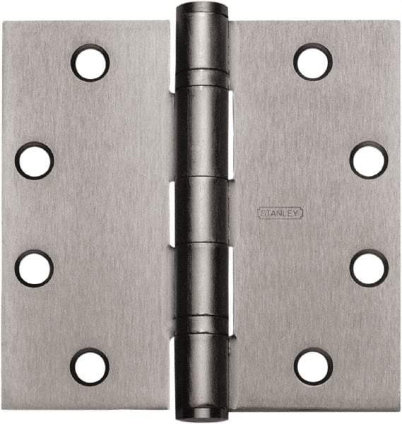 Stanley - 5" Long x 4-1/2" Wide 304 Stainless Steel Full Mortise Hinge - Satin Stainless Steel Finish, 5 Knuckles, 8 Holes - Apex Tool & Supply