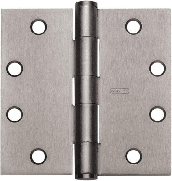 Stanley - 4-1/2" Long x 4" Wide Carbon Alloy Steel Full Mortise Hinge - Satin Chrome Plated Finish, 5 Knuckles, 8 Holes - Apex Tool & Supply