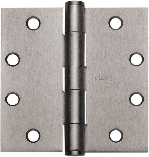 Stanley - 4-1/2" Long x 4" Wide 304 Stainless Steel Full Mortise Hinge - Satin Stainless Steel Finish, 5 Knuckles, 8 Holes - Apex Tool & Supply